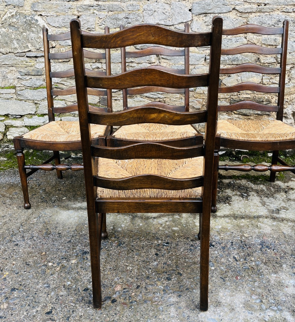 Set of 4 Antique Oak Ladderback Dining Chairs View X