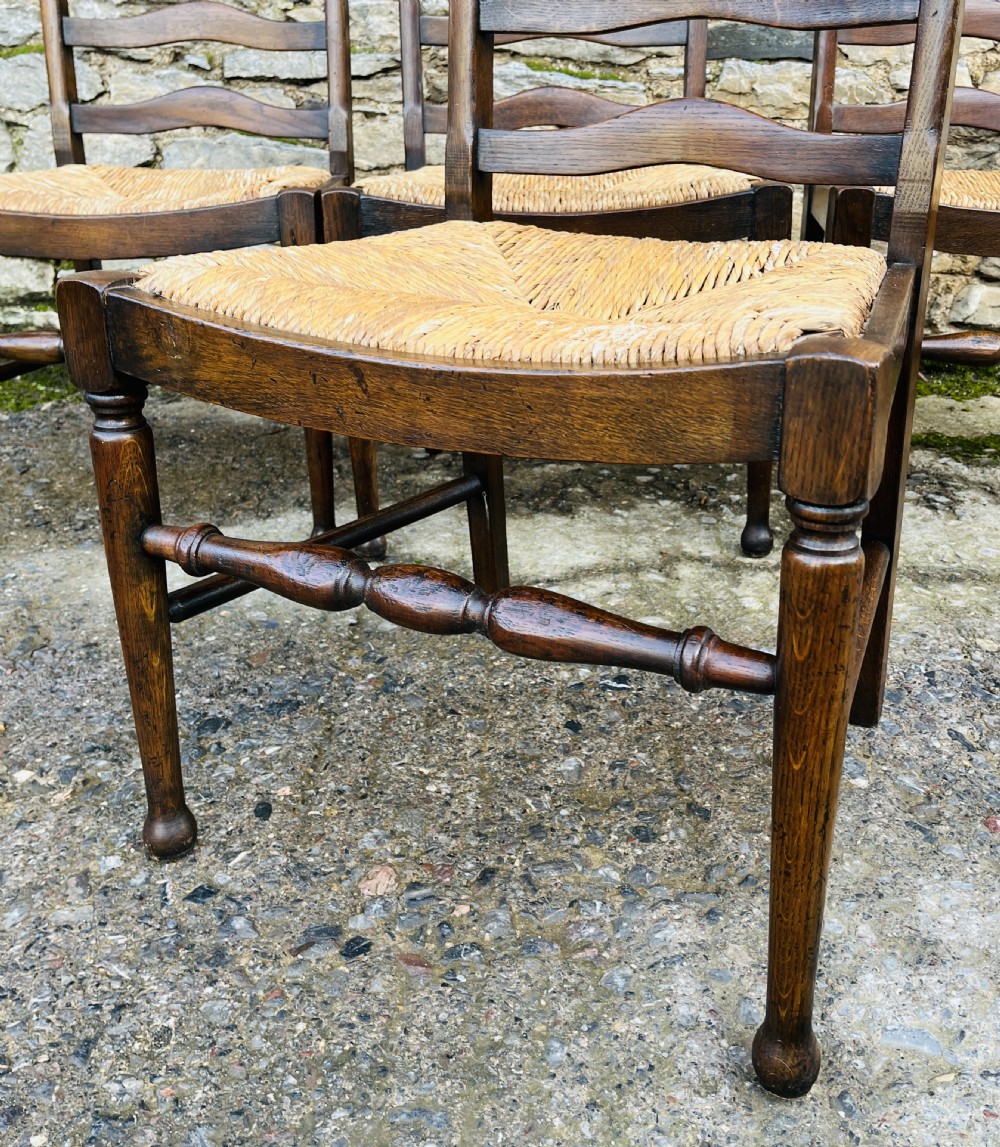 Set of 4 Antique Oak Ladderback Dining Chairs View XII