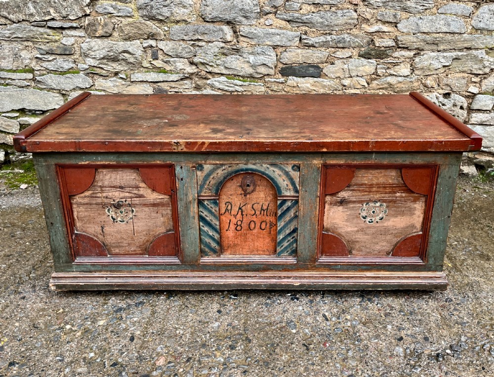Antique Continental Painted Marriage Chest
