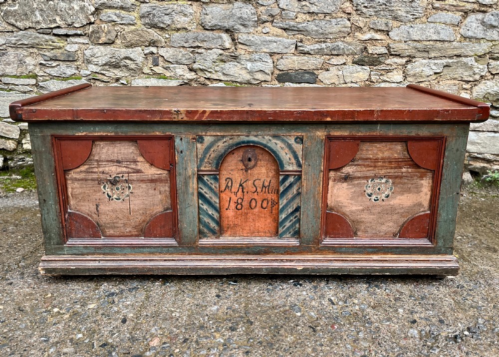 Antique Continental Painted Marriage Chest View II