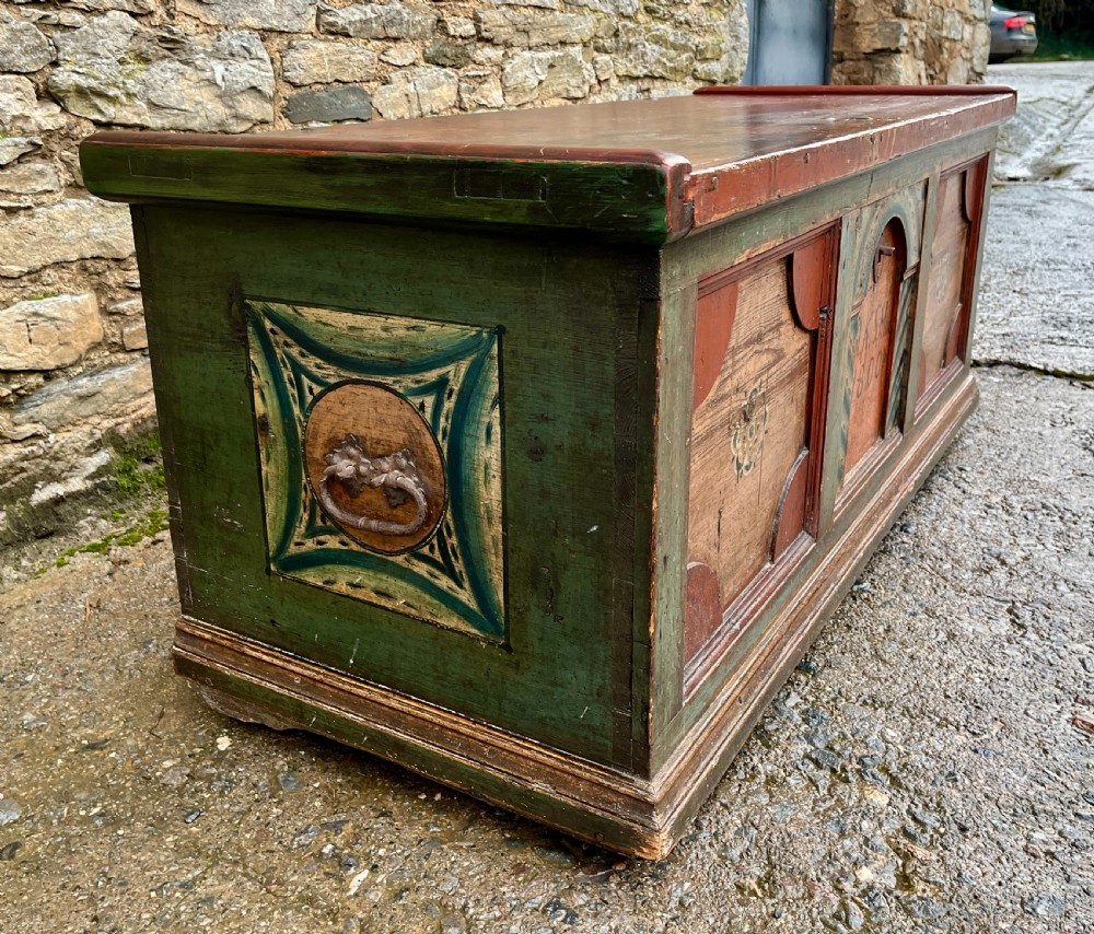Antique Continental Painted Marriage Chest View III