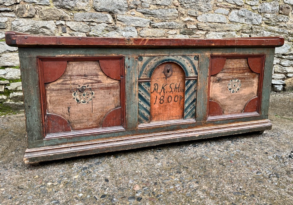 Antique Continental Painted Marriage Chest View V
