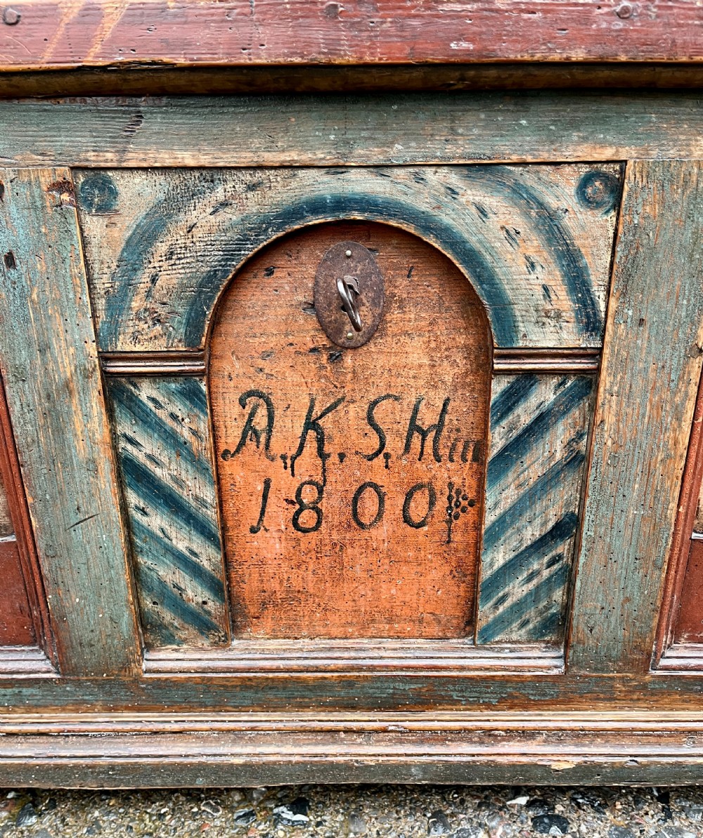 Antique Continental Painted Marriage Chest View VI