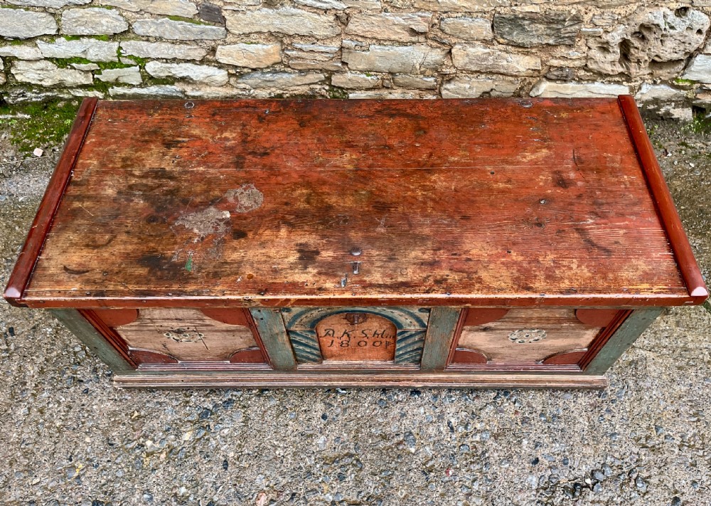 Antique Continental Painted Marriage Chest View VII