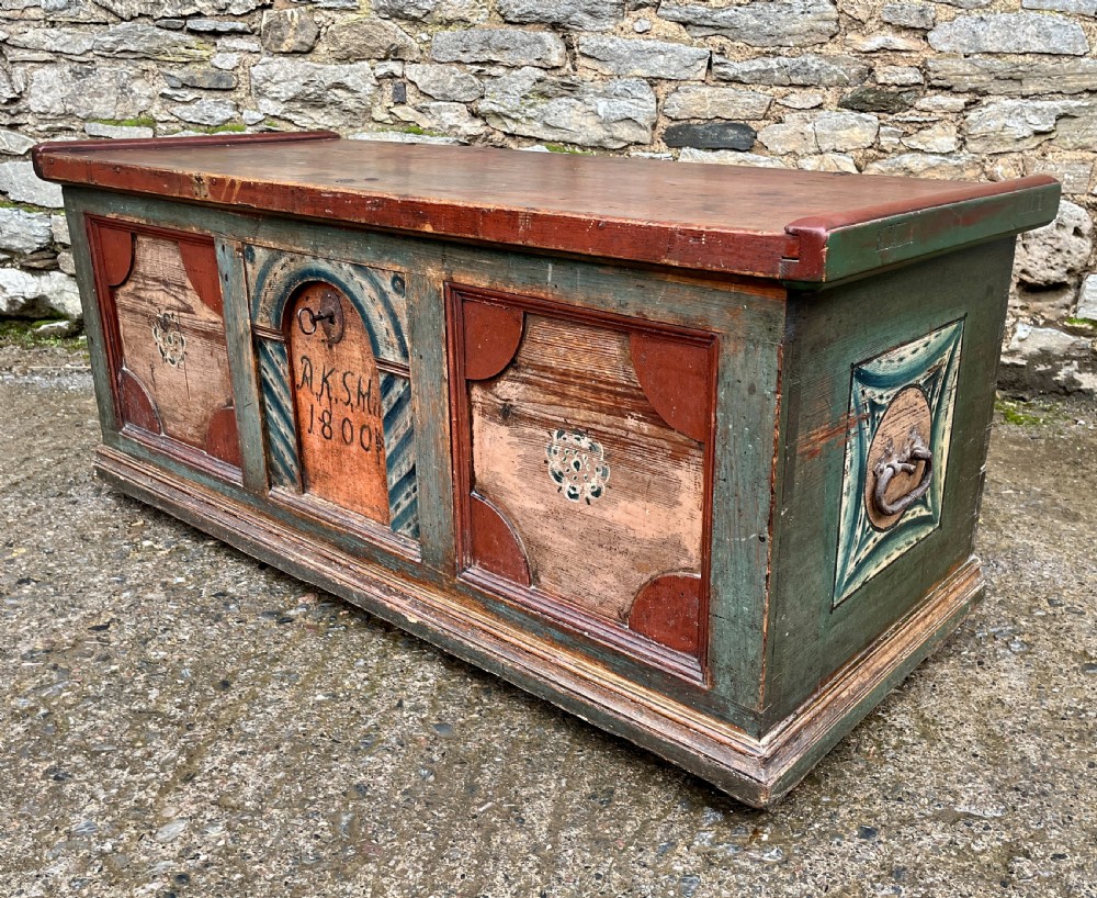 Antique Continental Painted Marriage Chest View X