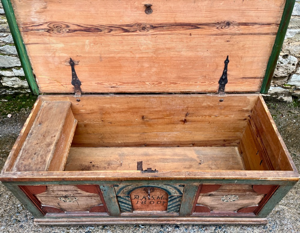 Antique Continental Painted Marriage Chest View XX