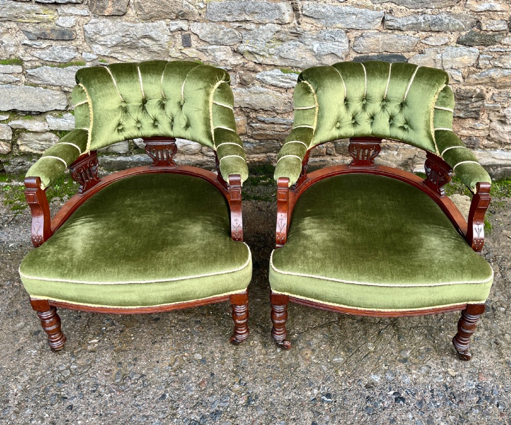 Pair of Edwardian Mahogany Framed Tub Chairs