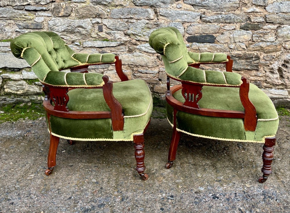 Pair of Edwardian Mahogany Framed Tub Chairs View VIII