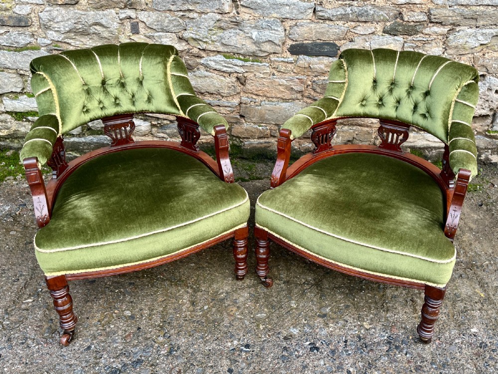 Pair of Edwardian Mahogany Framed Tub Chairs View IX