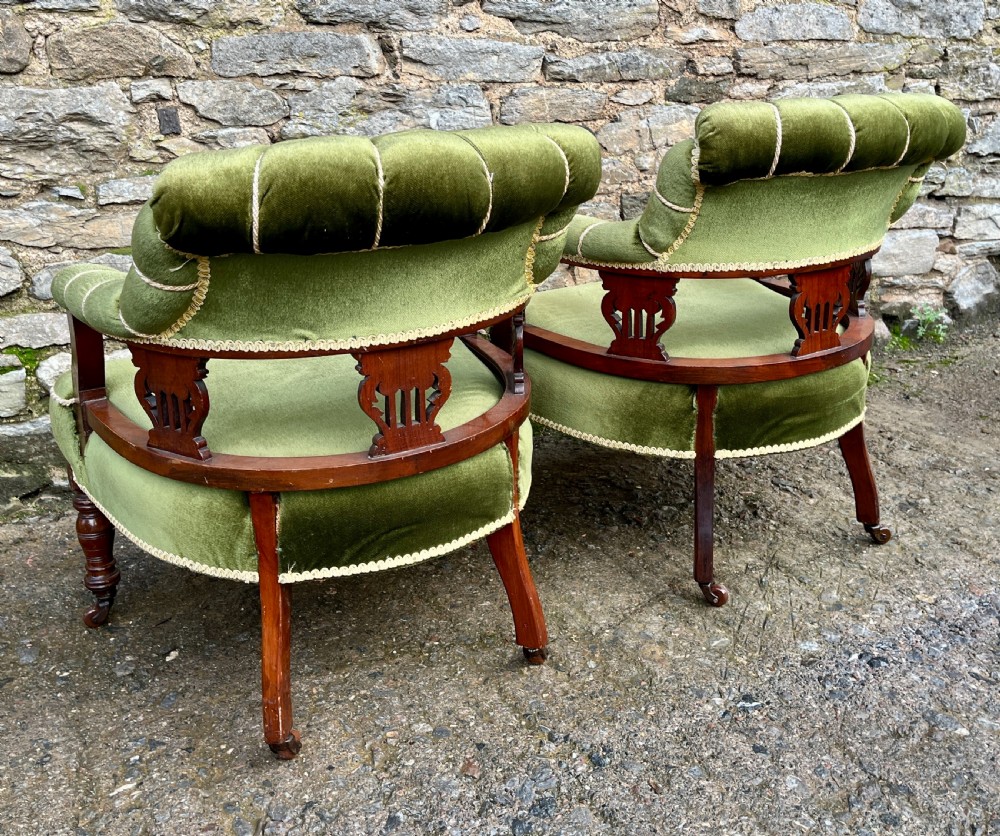 Pair of Edwardian Mahogany Framed Tub Chairs View XII