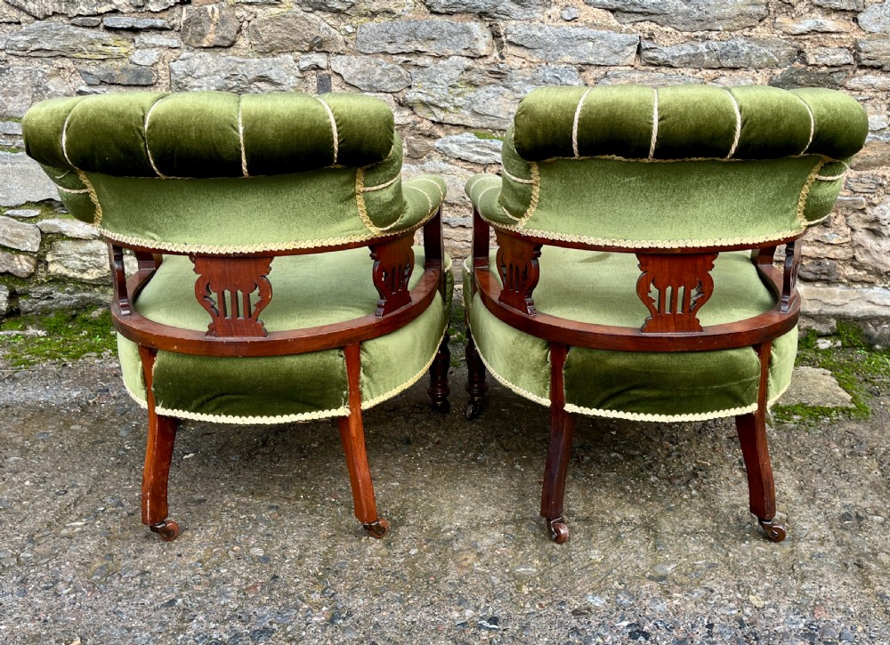 Pair of Edwardian Mahogany Framed Tub Chairs View XIII