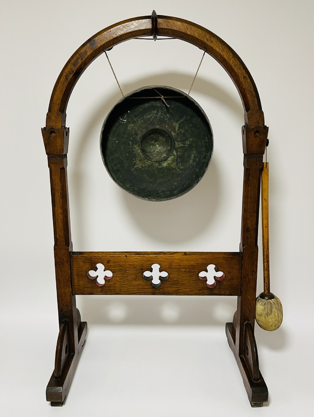 Antique Arts & Crafts Oak Dinner Gong View VIII