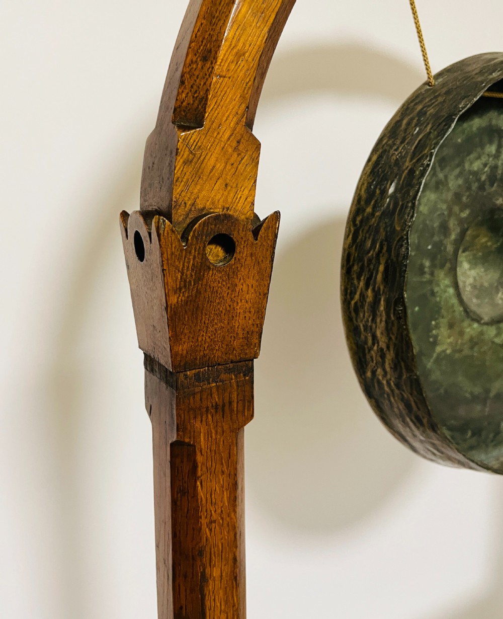 Antique Arts & Crafts Oak Dinner Gong View XII