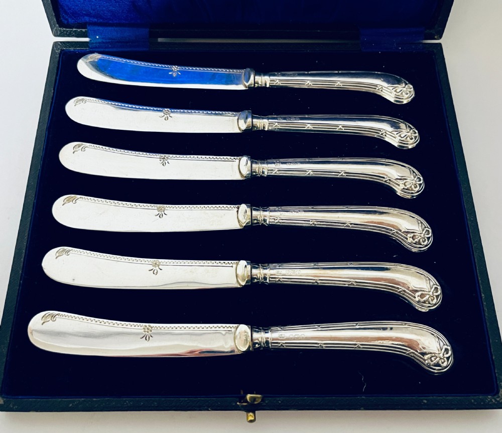 Set of 6 Antique Silver Handled Butter Knives View III