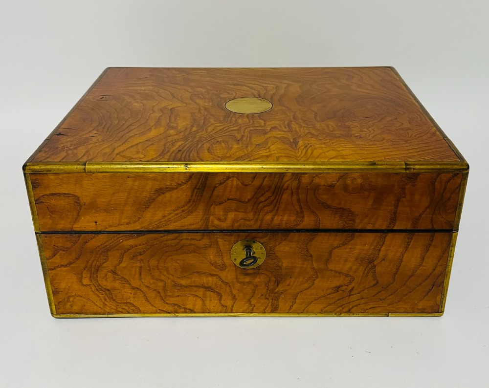 Antique Burr Walnut Brass Bound Collectors Box