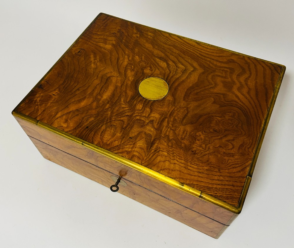 Antique Burr Walnut Brass Bound Collectors Box View II