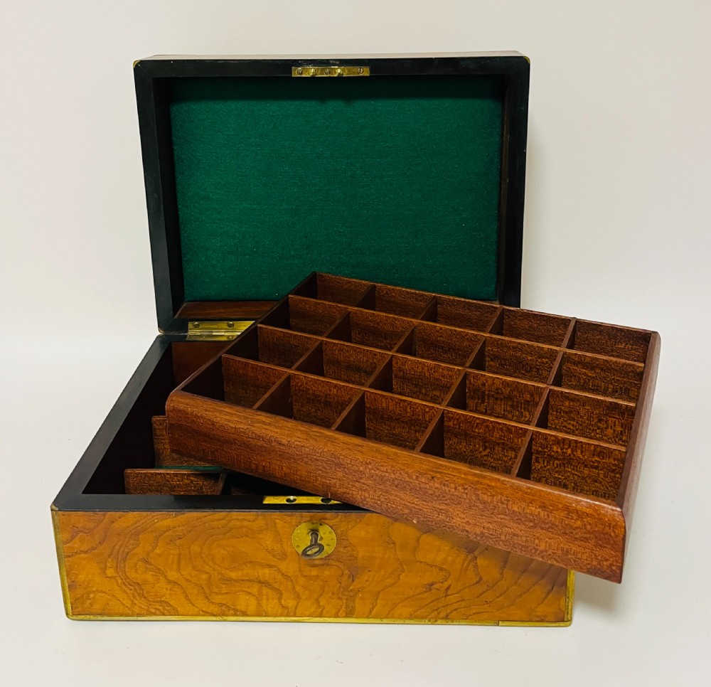 Antique Burr Walnut Brass Bound Collectors Box View V