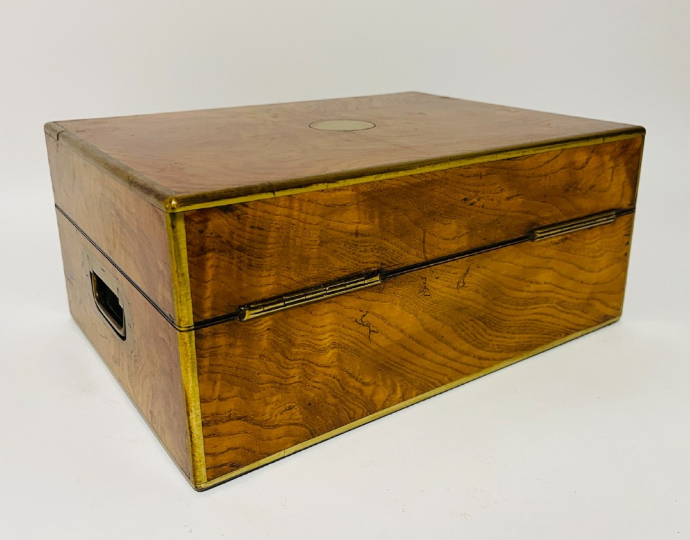 Antique Burr Walnut Brass Bound Collectors Box View IX