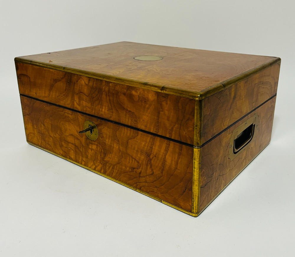 Antique Burr Walnut Brass Bound Collectors Box View X