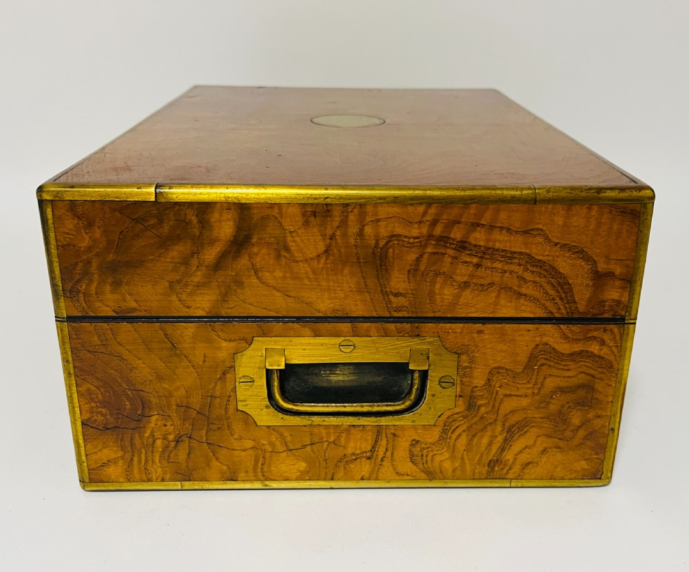 Antique Burr Walnut Brass Bound Collectors Box View XI