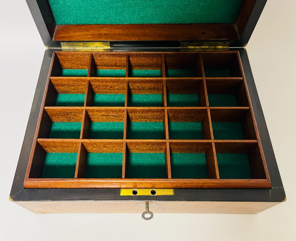 Antique Burr Walnut Brass Bound Collectors Box View XII