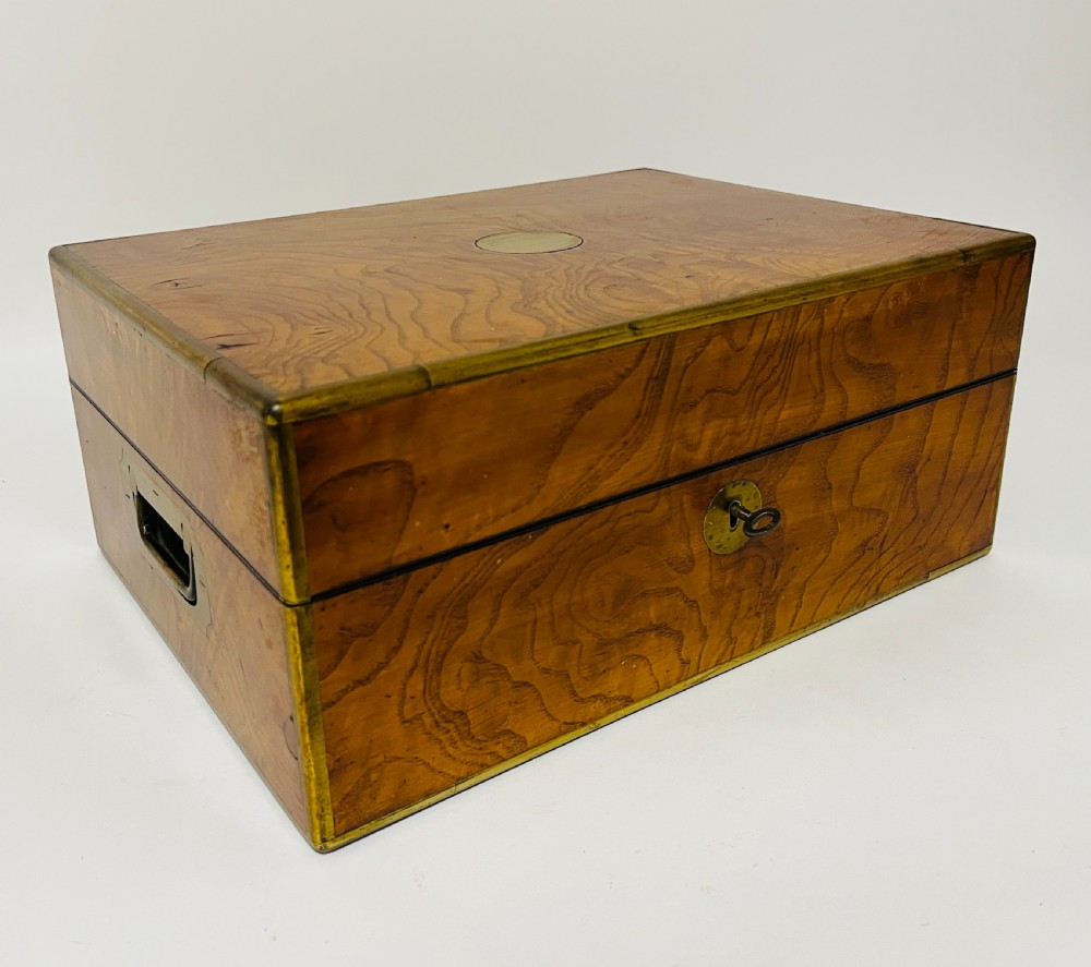 Antique Burr Walnut Brass Bound Collectors Box View XIV