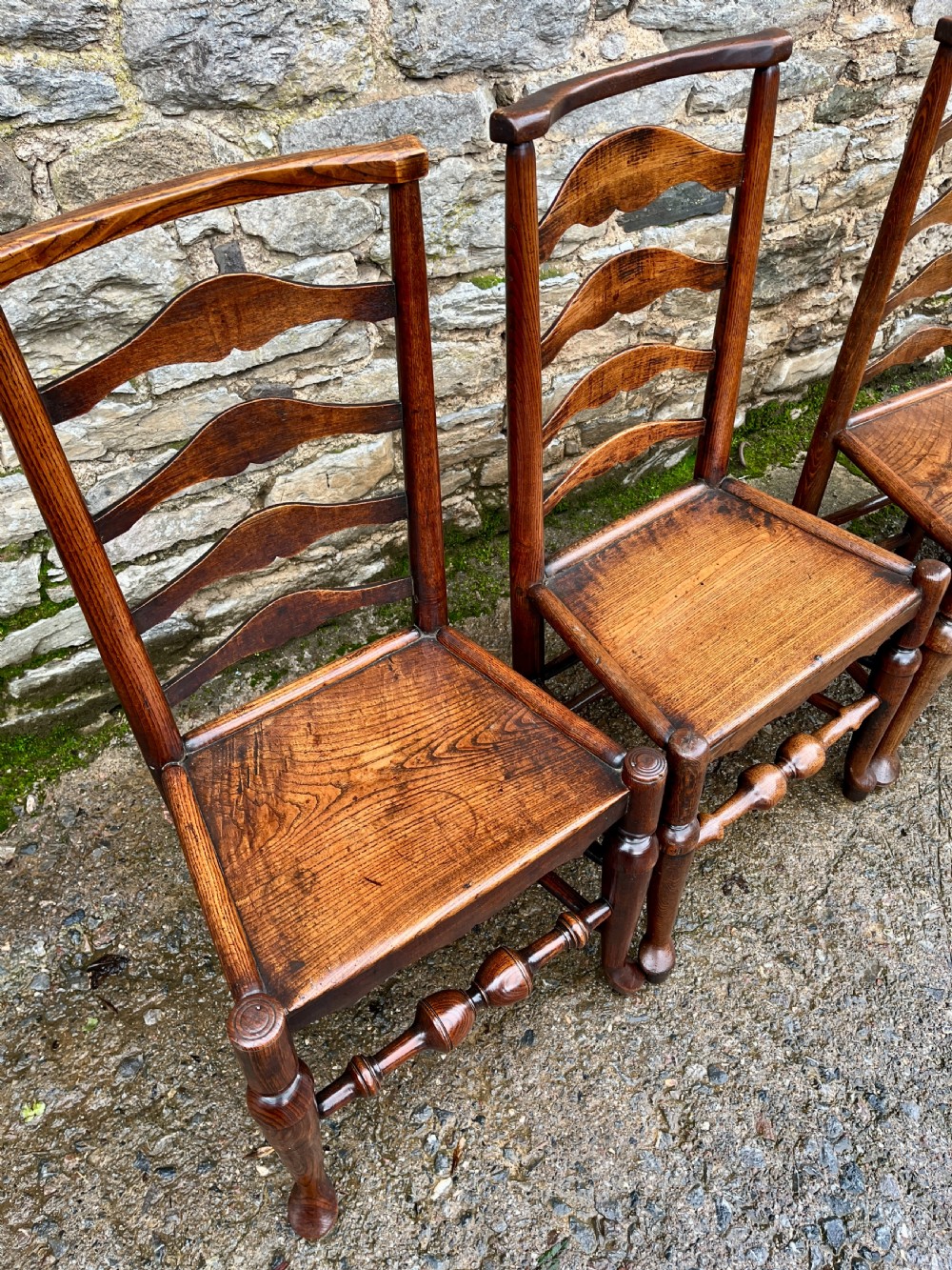 Set of 4 18th Century Ash and Elm Ladderback Chairs View II