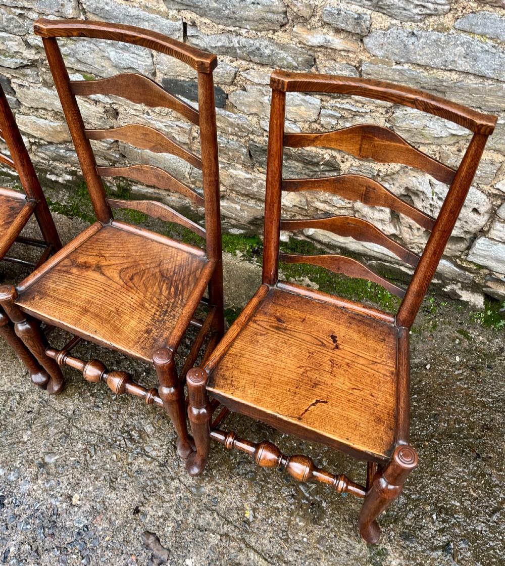 Set of 4 18th Century Ash and Elm Ladderback Chairs View III