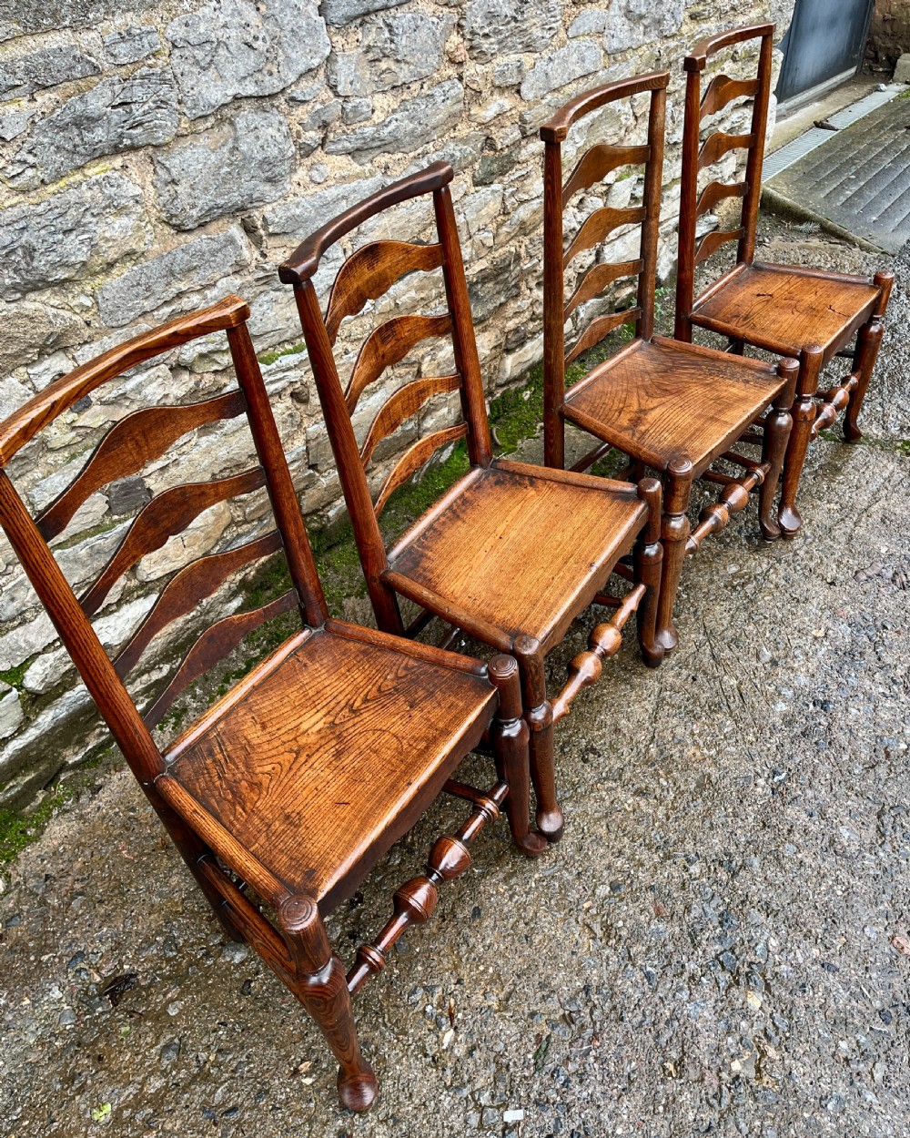Set of 4 18th Century Ash and Elm Ladderback Chairs View IV
