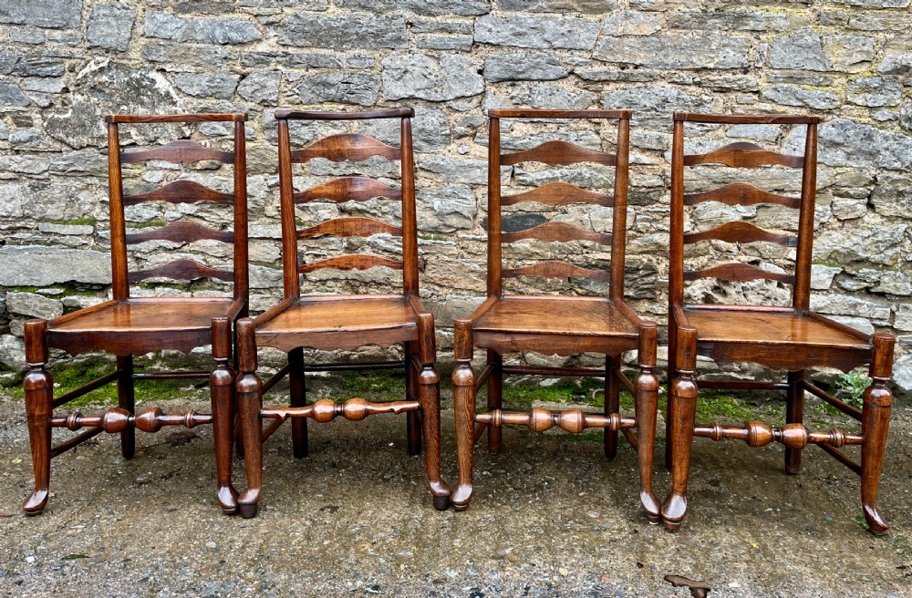 Set of 4 18th Century Ash and Elm Ladderback Chairs View V