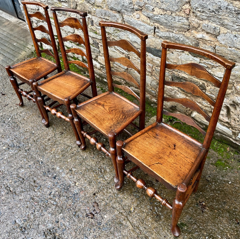 Set of 4 18th Century Ash and Elm Ladderback Chairs View IX