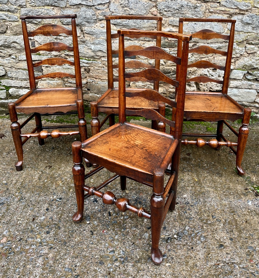 Set of 4 18th Century Ash and Elm Ladderback Chairs View X