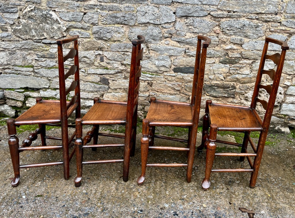 Set of 4 18th Century Ash and Elm Ladderback Chairs View XI