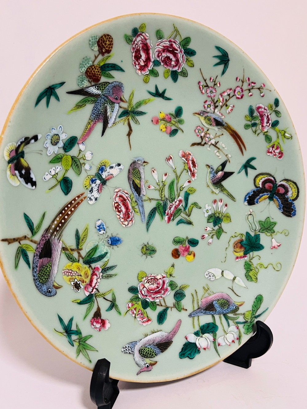 Antique Chinese Celadon Famille Rose Plate View IV