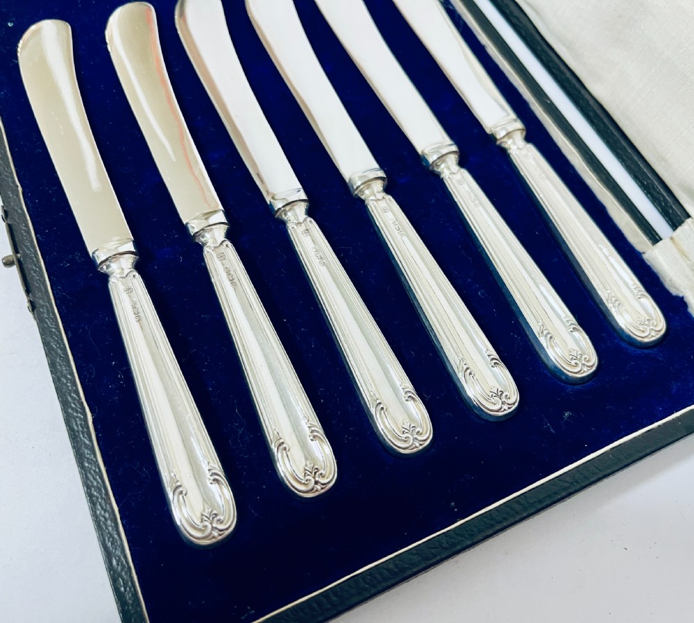 Set of 6 Antique Silver Handled Butter Knives View V