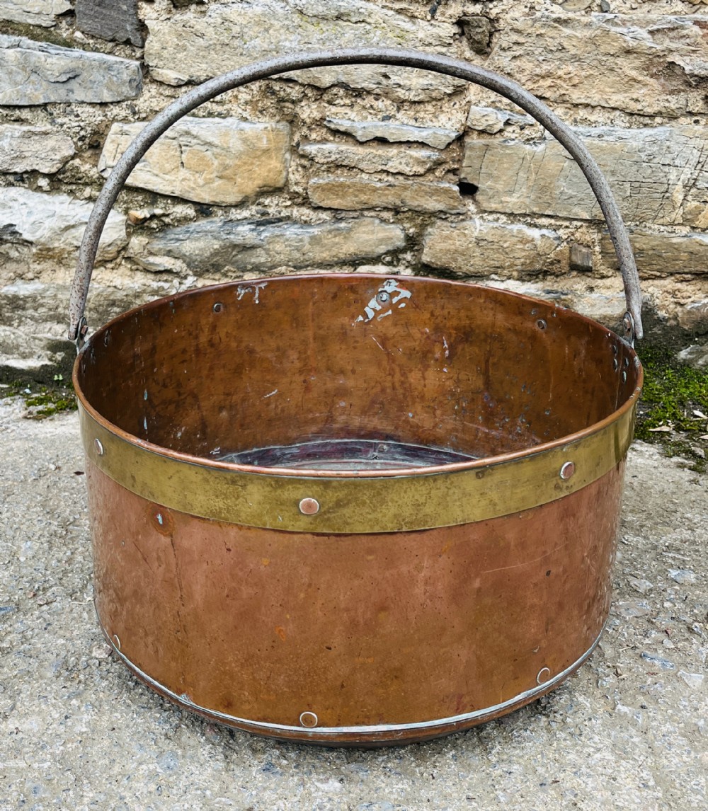 Large Antique Copper and Brass Cauldron