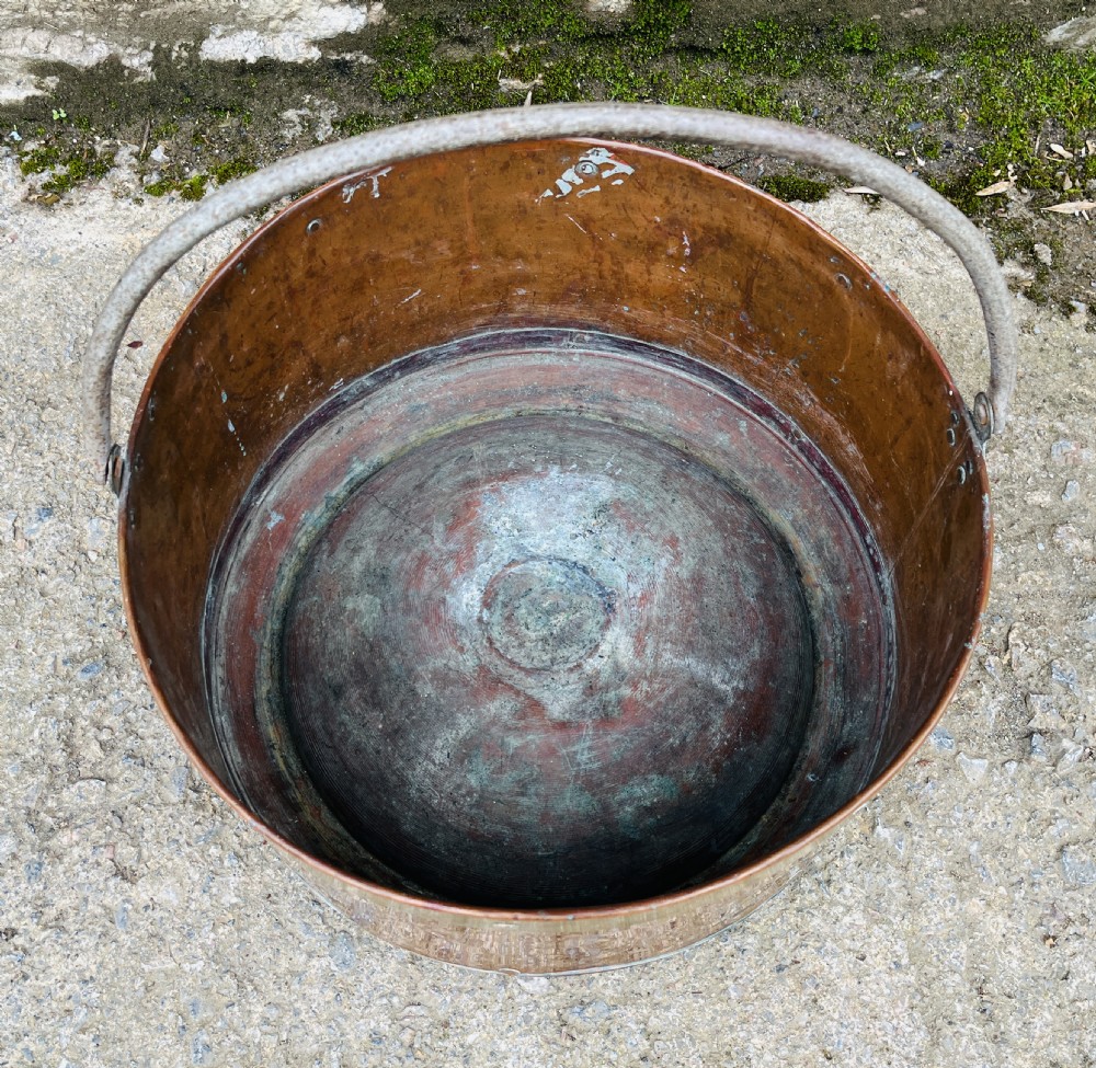 Large Antique Copper and Brass Cauldron View III