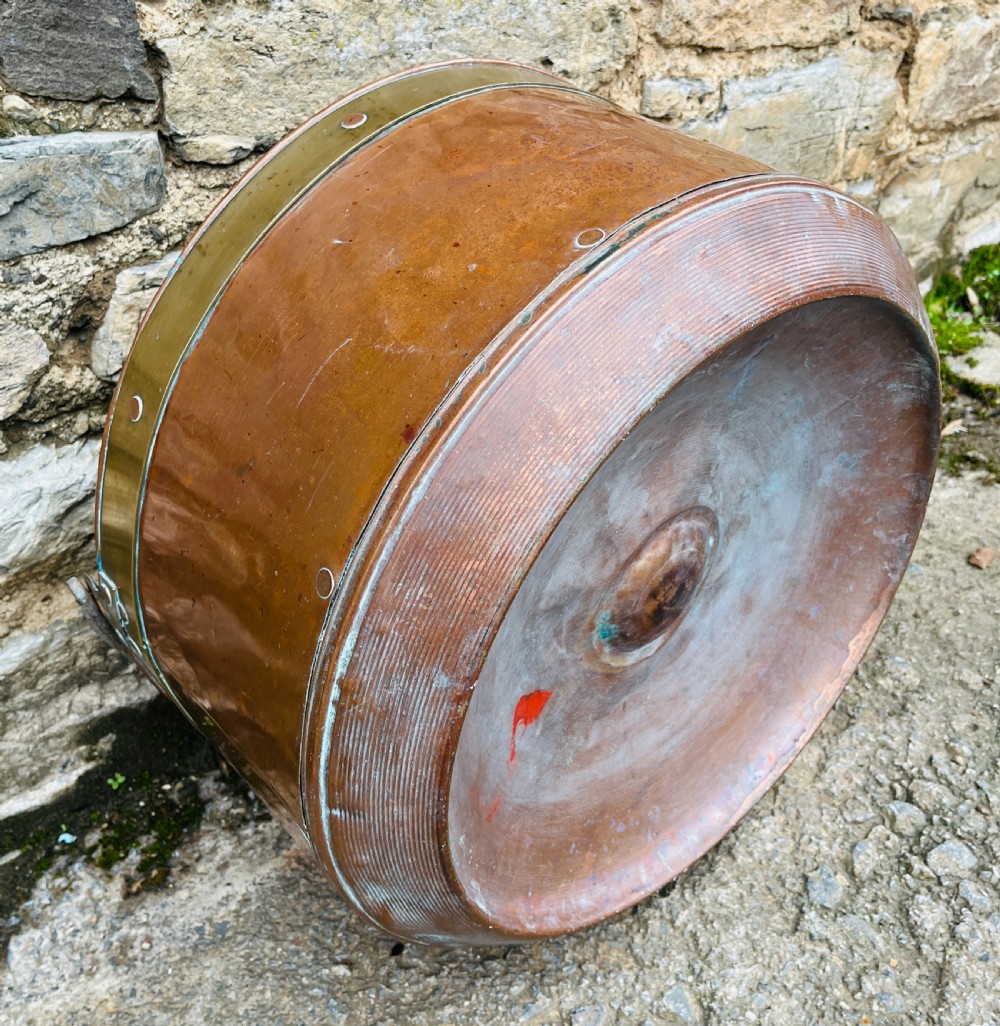Large Antique Copper and Brass Cauldron View IX