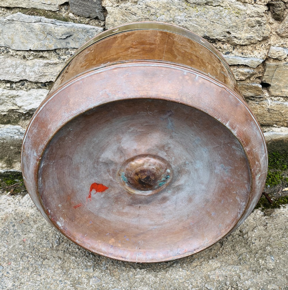 Large Antique Copper and Brass Cauldron View X