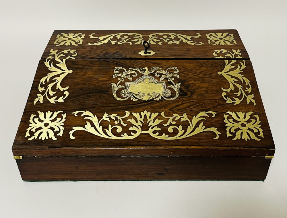 Antique Rosewood Brass Inlaid Writing Slope