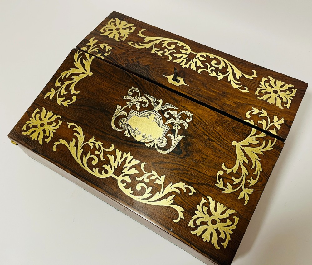 Antique Rosewood Brass Inlaid Writing Slope View II