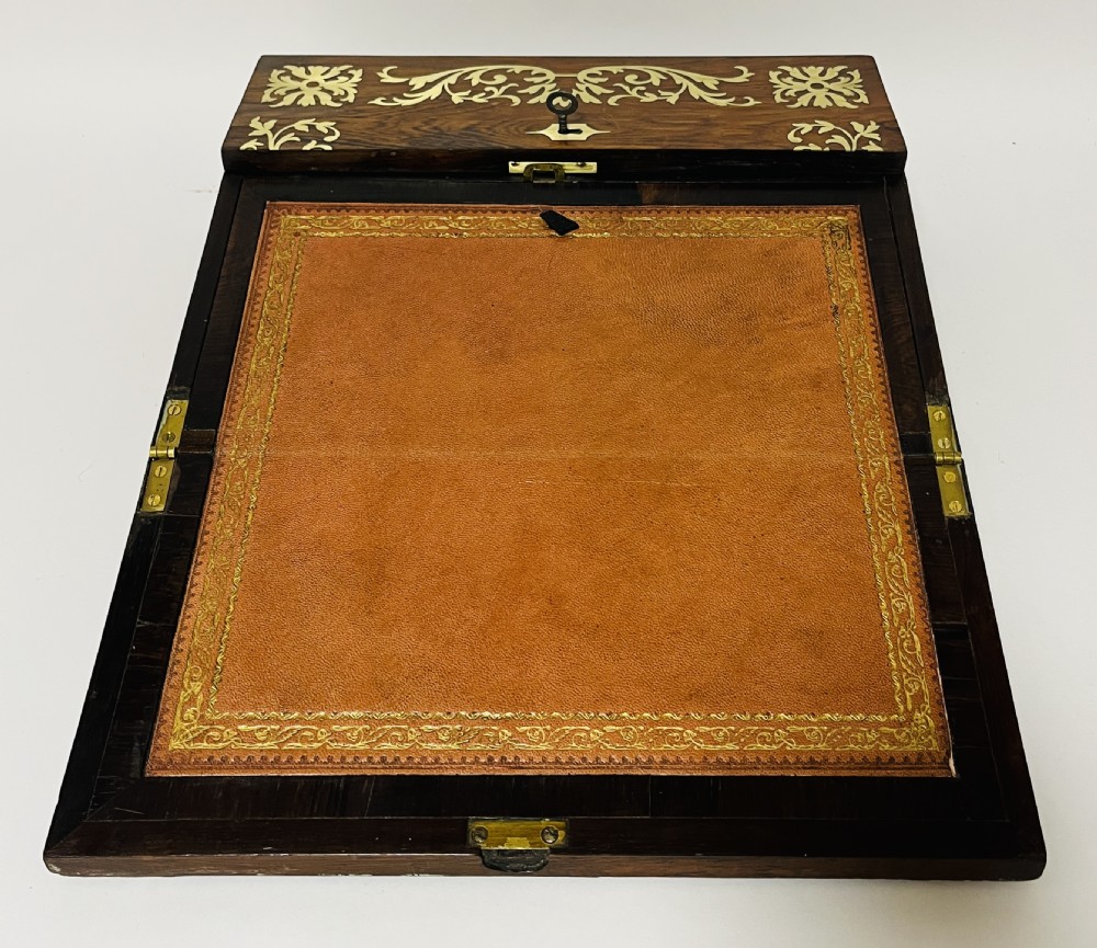 Antique Rosewood Brass Inlaid Writing Slope View III