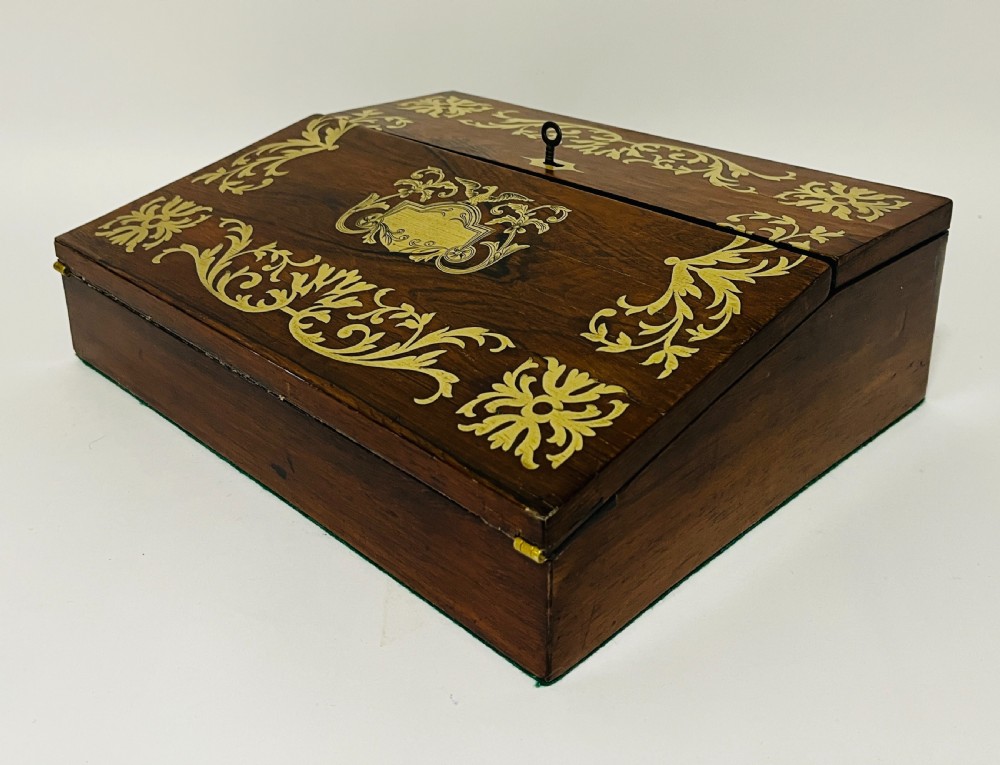 Antique Rosewood Brass Inlaid Writing Slope View VI