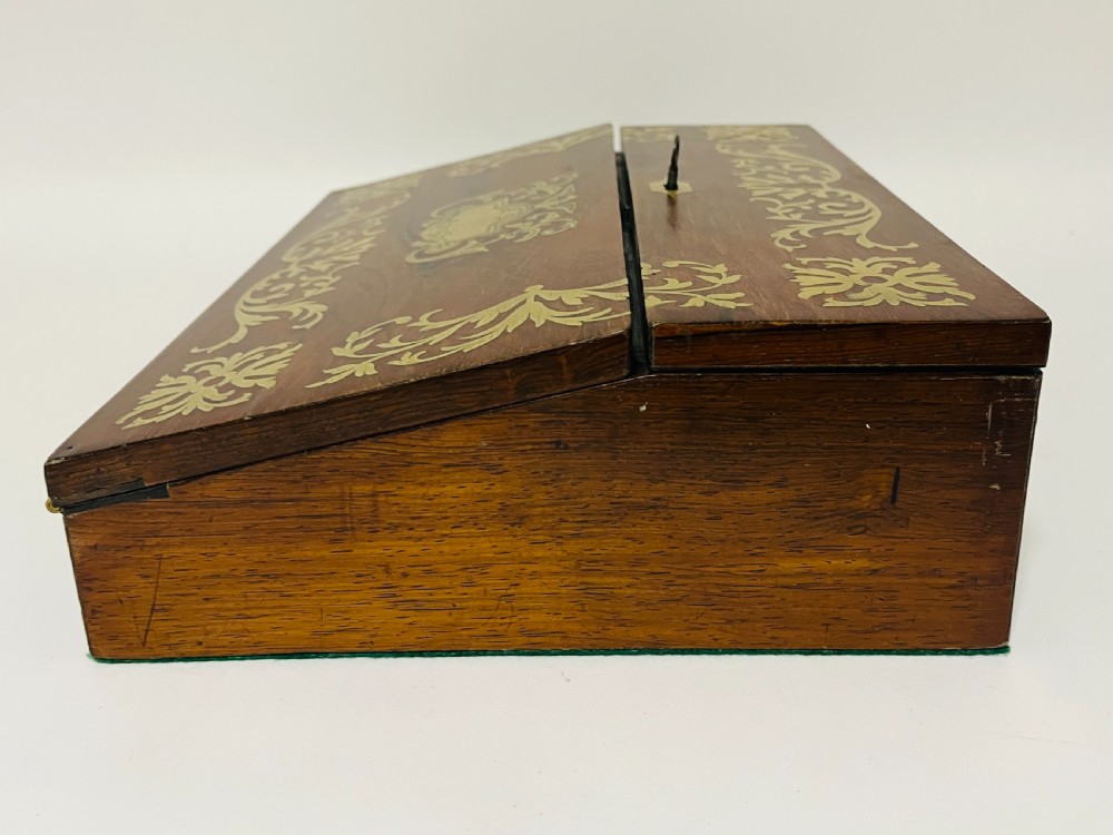 Antique Rosewood Brass Inlaid Writing Slope View VII