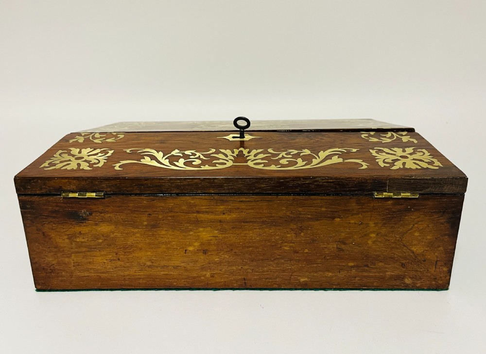 Antique Rosewood Brass Inlaid Writing Slope View IX