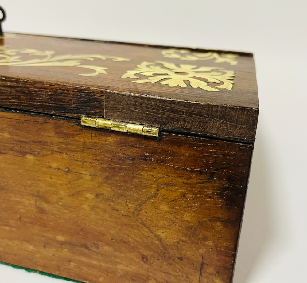Antique Rosewood Brass Inlaid Writing Slope View X