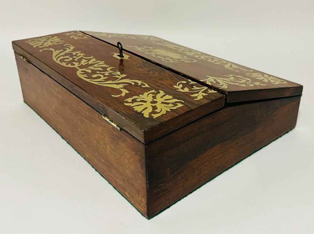 Antique Rosewood Brass Inlaid Writing Slope View XI