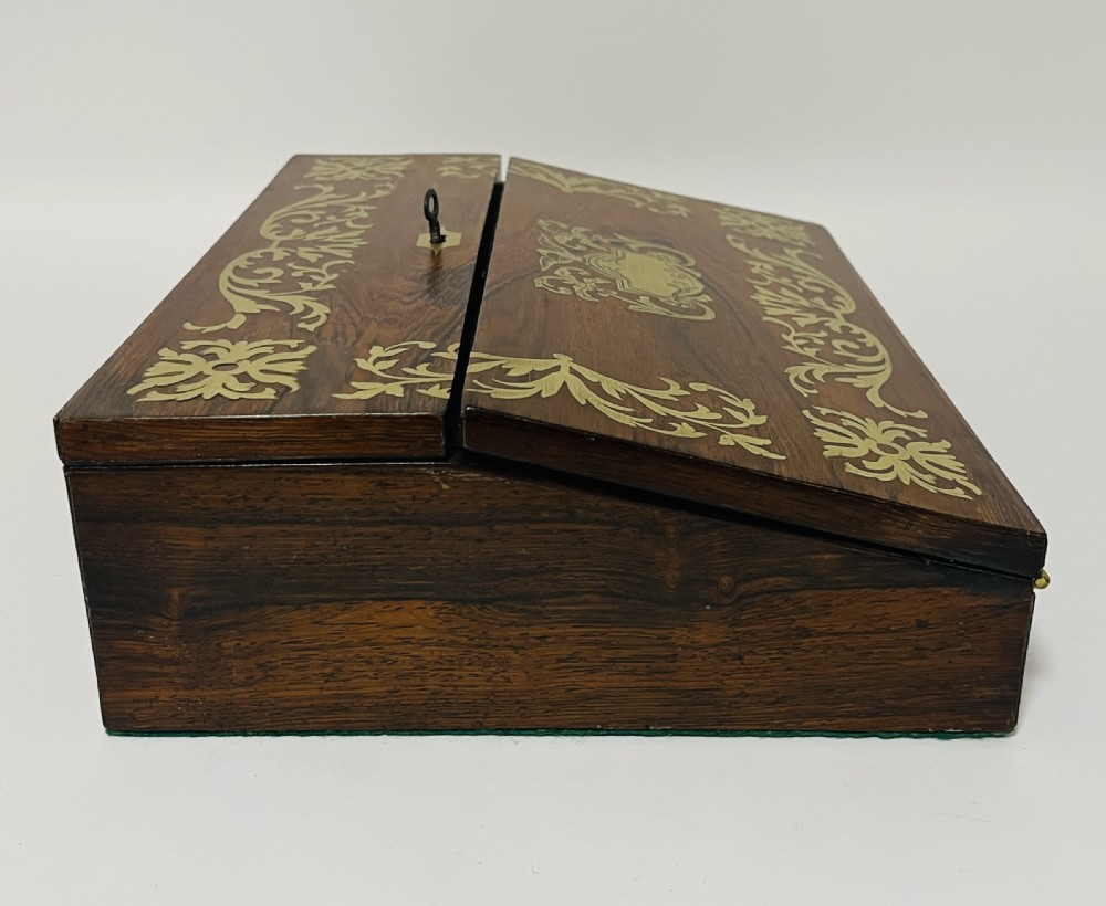 Antique Rosewood Brass Inlaid Writing Slope View XV