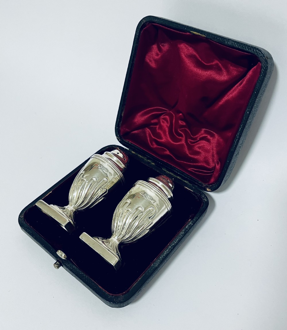 Pair Victorian Silver Pepperettes in Box View II