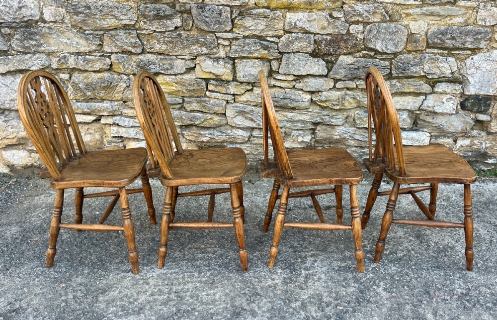 Set of 4 Antique Elm Wheelback Chairs View III